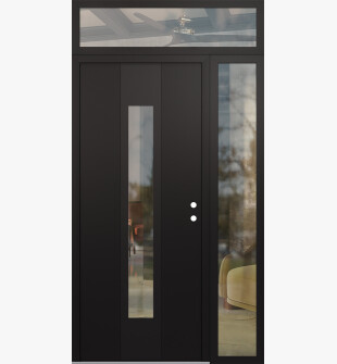 DIAMOND A1 52" X 96" BLACK/BLACK CLEAR GLASS PANEL BLACK LHI WITH SIDELITE AND TRANSOM CLEAR GLASS