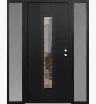 DIAMOND A1 64" X 80" BLACK/BLACK CLEAR GLASS PANEL BLACK LHI WITH 2 SIDELITES FROSTED GLASS