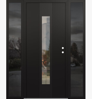DIAMOND A1 64" X 80" BLACK/BLACK CLEAR GLASS PANEL BLACK LHI WITH 2 SIDELITES MIRRORED GLASS