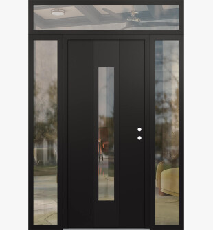 DIAMOND A1 60" X 96" BLACK/BLACK CLEAR GLASS PANEL BLACK LHI WITH 2 SIDELITES AND TRANSOM CLEAR GLASS