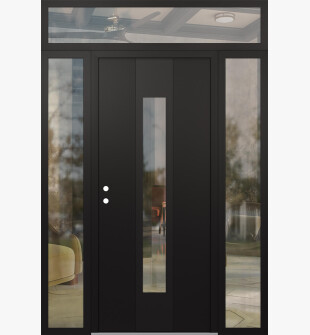 DIAMOND A1 64" X 96" BLACK/BLACK CLEAR GLASS PANEL BLACK RHI WITH 2 SIDELITES AND TRANSOM CLEAR GLASS
