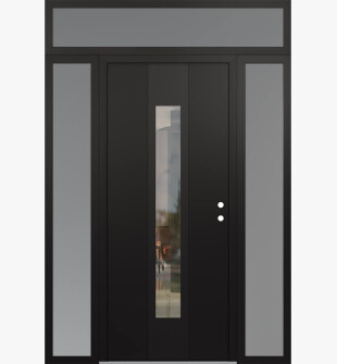 DIAMOND A1 64" X 96" BLACK/BLACK CLEAR GLASS PANEL BLACK LHI WITH 2 SIDELITES AND TRANSOM FROSTED GLASS