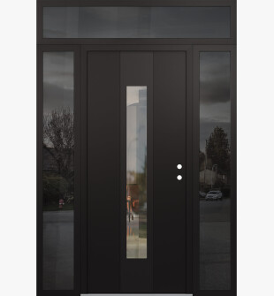 DIAMOND A1 60" X 96" BLACK/BLACK CLEAR GLASS PANEL BLACK LHI WITH 2 SIDELITES AND TRANSOM MIRRORED GLASS