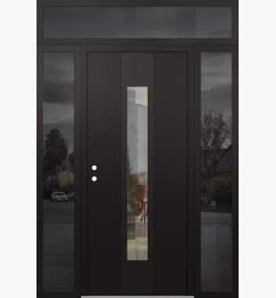 DIAMOND A1 64" X 96" BLACK/BLACK CLEAR GLASS PANEL BLACK RHI WITH 2 SIDELITES AND TRANSOM MIRRORED GLASS
