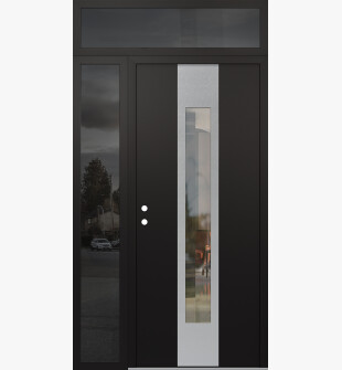 DIAMOND A1 48" X 96" BLACK/BLACK CLEAR GLASS PANEL STAINLESS STEEL RHI WITH SIDELITE AND TRANSOM MIRRORED GLASS