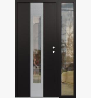 DIAMOND A1 50" X 80" BLACK/BLACK CLEAR GLASS PANEL STAINLESS STEEL LHI WITH SIDELITE CLEAR GLASS