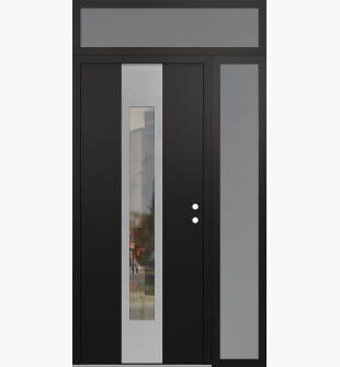DIAMOND A1 52" X 96" BLACK/BLACK CLEAR GLASS PANEL STAINLESS STEEL LHI WITH SIDELITE AND TRANSOM FROSTED GLASS