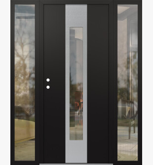 DIAMOND A1 60" X 80" BLACK/BLACK CLEAR GLASS PANEL STAINLESS STEEL RHI WITH 2 SIDELITES CLEAR GLASS