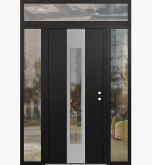 DIAMOND A1 64" X 96" BLACK/BLACK CLEAR GLASS PANEL STAINLESS STEEL LHI WITH 2 SIDELITES AND TRANSOM CLEAR GLASS