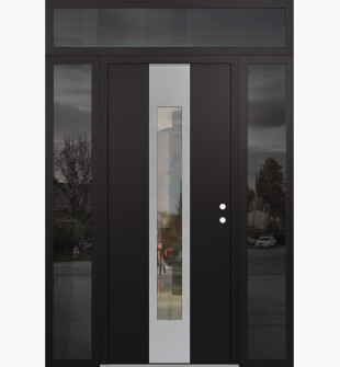DIAMOND A1 60" X 96" BLACK/BLACK CLEAR GLASS PANEL STAINLESS STEEL LHI WITH 2 SIDELITES AND TRANSOM MIRRORED GLASS