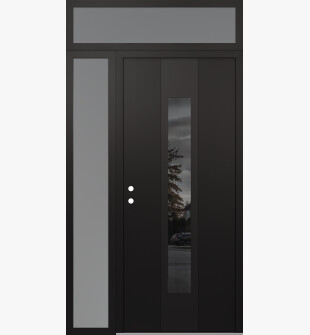 DIAMOND A1 52" X 96" BLACK/BLACK MIRRORED GLASS PANEL BLACK RHI WITH SIDELITE AND TRANSOM FROSTED GLASS