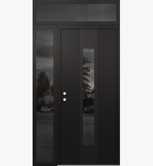DIAMOND A1 50" X 96" BLACK/BLACK MIRRORED GLASS PANEL BLACK RHI WITH SIDELITE AND TRANSOM MIRRORED GLASS