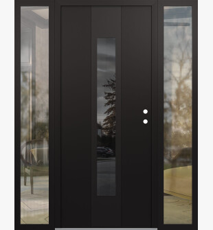 DIAMOND A1 68" X 80" BLACK/BLACK MIRRORED GLASS PANEL BLACK LHI WITH 2 SIDELITES CLEAR GLASS