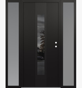 DIAMOND A1 68" X 80" BLACK/BLACK MIRRORED GLASS PANEL BLACK LHI WITH 2 SIDELITES FROSTED GLASS