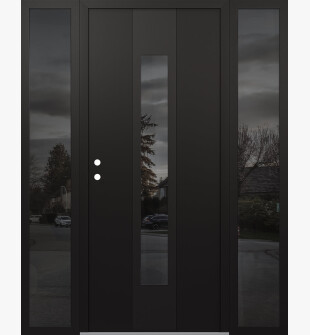 DIAMOND A1 68" X 80" BLACK/BLACK MIRRORED GLASS PANEL BLACK RHI WITH 2 SIDELITES MIRRORED GLASS