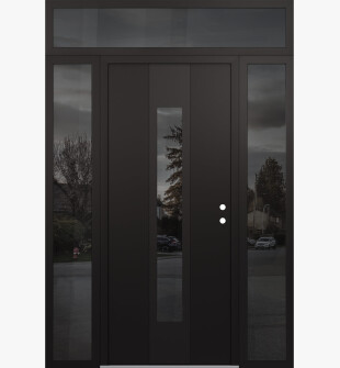 DIAMOND A1 60" X 96" BLACK/BLACK MIRRORED GLASS PANEL BLACK LHI WITH 2 SIDELITES AND TRANSOM MIRRORED GLASS