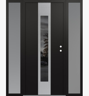 DIAMOND A1 60" X 80" BLACK/BLACK MIRRORED GLASS PANEL STAINLESS STEEL LHI WITH 2 SIDELITES FROSTED GLASS