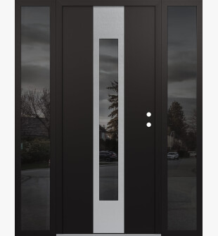 DIAMOND A1 64" X 80" BLACK/BLACK MIRRORED GLASS PANEL STAINLESS STEEL LHI WITH 2 SIDELITES MIRRORED GLASS
