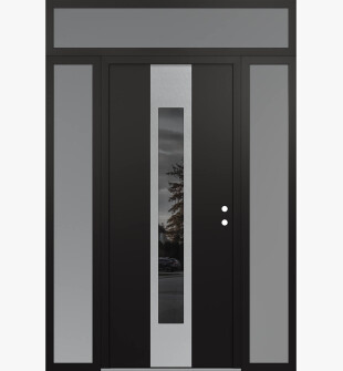 DIAMOND A1 60" X 96" BLACK/BLACK MIRRORED GLASS PANEL STAINLESS STEEL LHI WITH 2 SIDELITES AND TRANSOM FROSTED GLASS