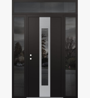 DIAMOND A1 60" X 96" BLACK/BLACK MIRRORED GLASS PANEL STAINLESS STEEL RHI WITH 2 SIDELITES AND TRANSOM MIRRORED GLASS