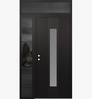 DIAMOND A1 50" X 96" BLACK/WHITE FROSTED GLASS PANEL BLACK RHI WITH SIDELITE AND TRANSOM MIRRORED GLASS