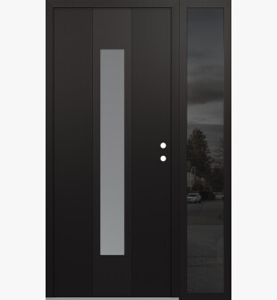 DIAMOND A1 52" X 80" BLACK/WHITE FROSTED GLASS PANEL BLACK LHI WITH SIDELITE MIRRORED GLASS