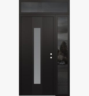 DIAMOND A1 50" X 96" BLACK/WHITE FROSTED GLASS PANEL BLACK LHI WITH SIDELITE AND TRANSOM MIRRORED GLASS