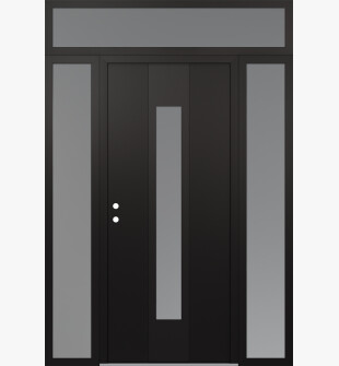 DIAMOND A1 60" X 96" BLACK/WHITE FROSTED GLASS PANEL BLACK RHI WITH 2 SIDELITES AND TRANSOM FROSTED GLASS