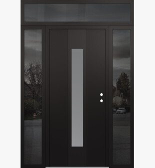 DIAMOND A1 64" X 96" BLACK/WHITE FROSTED GLASS PANEL BLACK LHI WITH 2 SIDELITES AND TRANSOM MIRRORED GLASS