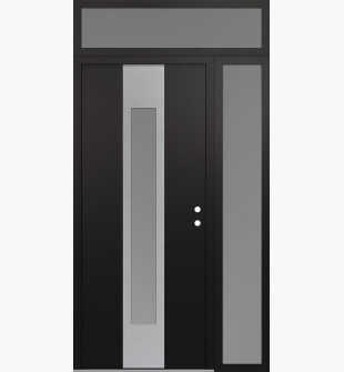 DIAMOND A1 48" X 96" BLACK/WHITE FROSTED GLASS PANEL STAINLESS STEEL LHI WITH SIDELITE AND TRANSOM FROSTED GLASS