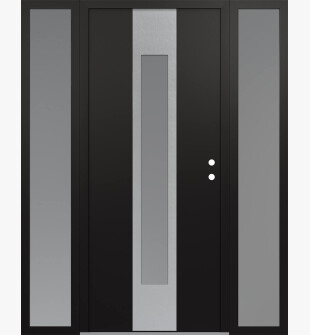 DIAMOND A1 64" X 80" BLACK/WHITE FROSTED GLASS PANEL STAINLESS STEEL LHI WITH 2 SIDELITES FROSTED GLASS