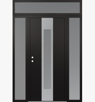 DIAMOND A1 60" X 96" BLACK/WHITE FROSTED GLASS PANEL STAINLESS STEEL RHI WITH 2 SIDELITES AND TRANSOM FROSTED GLASS