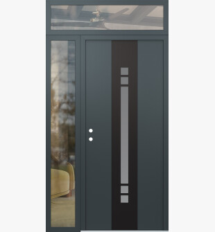 DIAMOND A4 50" X 96" ANTHRACITE/ANTHRACITE FROSTED GLASS PANEL BLACK RHI WITH SIDELITE AND TRANSOM CLEAR GLASS