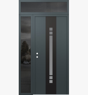 DIAMOND A4 52" X 96" ANTHRACITE/ANTHRACITE FROSTED GLASS PANEL BLACK RHI WITH SIDELITE AND TRANSOM MIRRORED GLASS