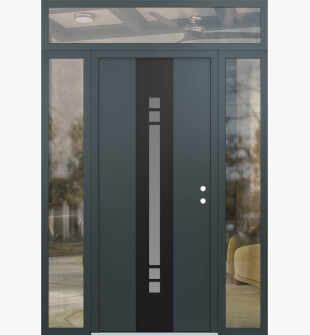 DIAMOND A4 64" X 96" ANTHRACITE/ANTHRACITE FROSTED GLASS PANEL BLACK LHI WITH 2 SIDELITES AND TRANSOM CLEAR GLASS