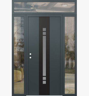 DIAMOND A4 68" X 96" ANTHRACITE/ANTHRACITE FROSTED GLASS PANEL BLACK RHI WITH 2 SIDELITES AND TRANSOM CLEAR GLASS