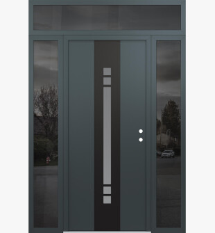 DIAMOND A4 68" X 96" ANTHRACITE/ANTHRACITE FROSTED GLASS PANEL BLACK LHI WITH 2 SIDELITES AND TRANSOM MIRRORED GLASS