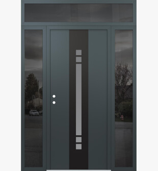 DIAMOND A4 60" X 96" ANTHRACITE/ANTHRACITE FROSTED GLASS PANEL BLACK RHI WITH 2 SIDELITES AND TRANSOM MIRRORED GLASS