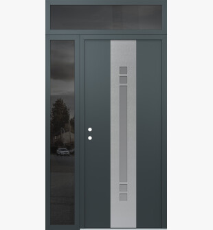 DIAMOND A4 50" X 96" ANTHRACITE/ANTHRACITE FROSTED GLASS PANEL STAINLESS STEEL RHI WITH SIDELITE AND TRANSOM MIRRORED GLASS