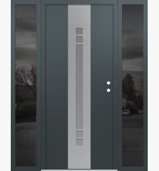 DIAMOND A4 64" X 80" ANTHRACITE/ANTHRACITE FROSTED GLASS PANEL STAINLESS STEEL LHI WITH 2 SIDELITES MIRRORED GLASS