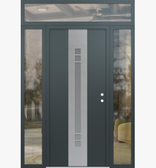 DIAMOND A4 60" X 96" ANTHRACITE/ANTHRACITE FROSTED GLASS PANEL STAINLESS STEEL LHI WITH 2 SIDELITES AND TRANSOM CLEAR GLASS