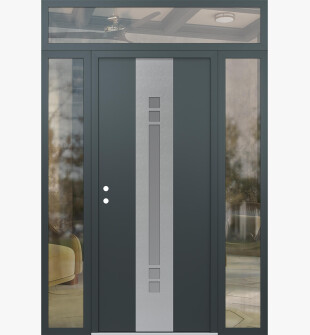 DIAMOND A4 64" X 96" ANTHRACITE/ANTHRACITE FROSTED GLASS PANEL STAINLESS STEEL RHI WITH 2 SIDELITES AND TRANSOM CLEAR GLASS