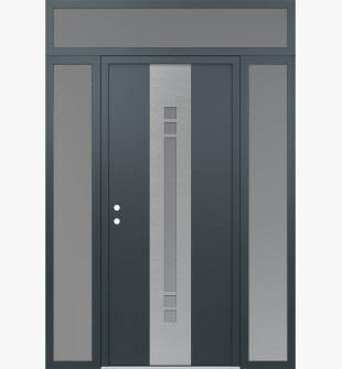 DIAMOND A4 68" X 96" ANTHRACITE/ANTHRACITE FROSTED GLASS PANEL STAINLESS STEEL RHI WITH 2 SIDELITES AND TRANSOM FROSTED GLASS