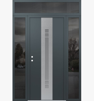 DIAMOND A4 60" X 96" ANTHRACITE/ANTHRACITE FROSTED GLASS PANEL STAINLESS STEEL RHI WITH 2 SIDELITES AND TRANSOM MIRRORED GLASS