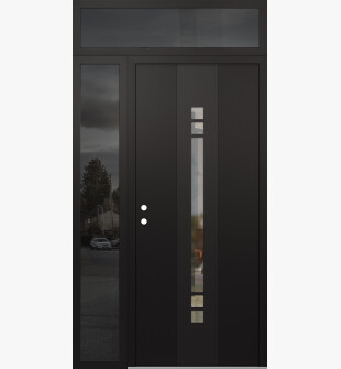 DIAMOND A4 48" X 96" BLACK/BLACK CLEAR GLASS PANEL BLACK RHI WITH SIDELITE AND TRANSOM MIRRORED GLASS