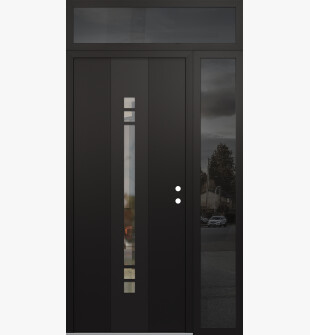 DIAMOND A4 52" X 96" BLACK/BLACK CLEAR GLASS PANEL BLACK LHI WITH SIDELITE AND TRANSOM MIRRORED GLASS