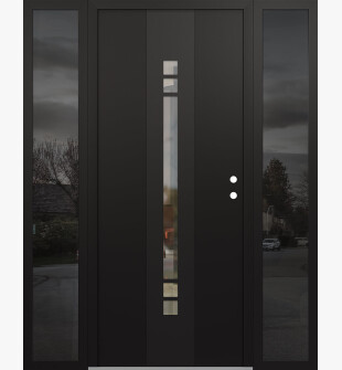 DIAMOND A4 68" X 80" BLACK/BLACK CLEAR GLASS PANEL BLACK LHI WITH 2 SIDELITES MIRRORED GLASS