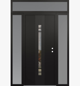 DIAMOND A4 68" X 96" BLACK/BLACK CLEAR GLASS PANEL BLACK LHI WITH 2 SIDELITES AND TRANSOM FROSTED GLASS