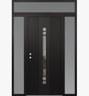 DIAMOND A4 60" X 96" BLACK/BLACK CLEAR GLASS PANEL BLACK RHI WITH 2 SIDELITES AND TRANSOM FROSTED GLASS