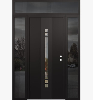 DIAMOND A4 64" X 96" BLACK/BLACK CLEAR GLASS PANEL BLACK LHI WITH 2 SIDELITES AND TRANSOM MIRRORED GLASS